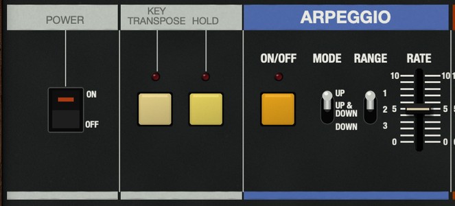 Power, Key Transpose, Hold, Arpeggio